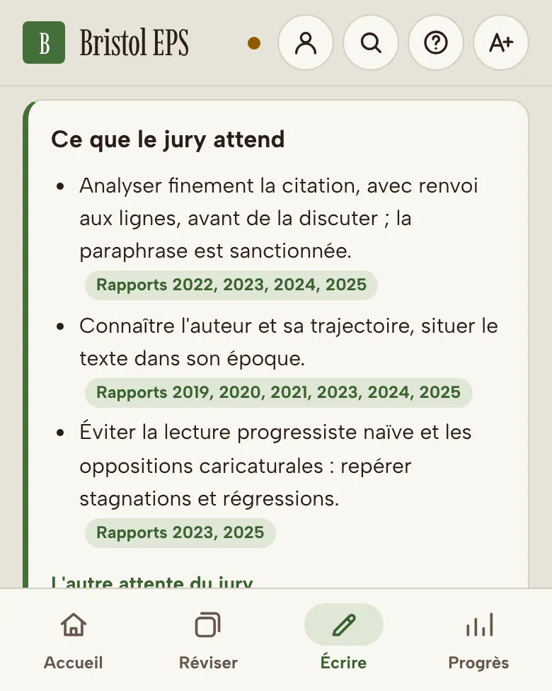 L’encadré « Ce que le jury attend » à l’agrégation externe, avec les années des rapports cités.
